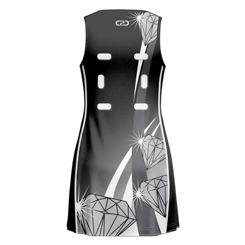Custom Black Diamonds Netball Dress Back View